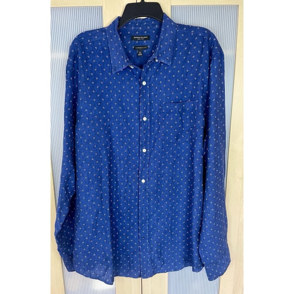 Banana Republic Camden Fit Linen Shirt Men’s Sz XL Long Sleeve Button Down‎ Blue